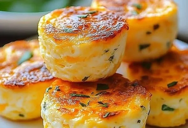 Delicious cottage cheese egg bites served on a plate, topped with herbs.