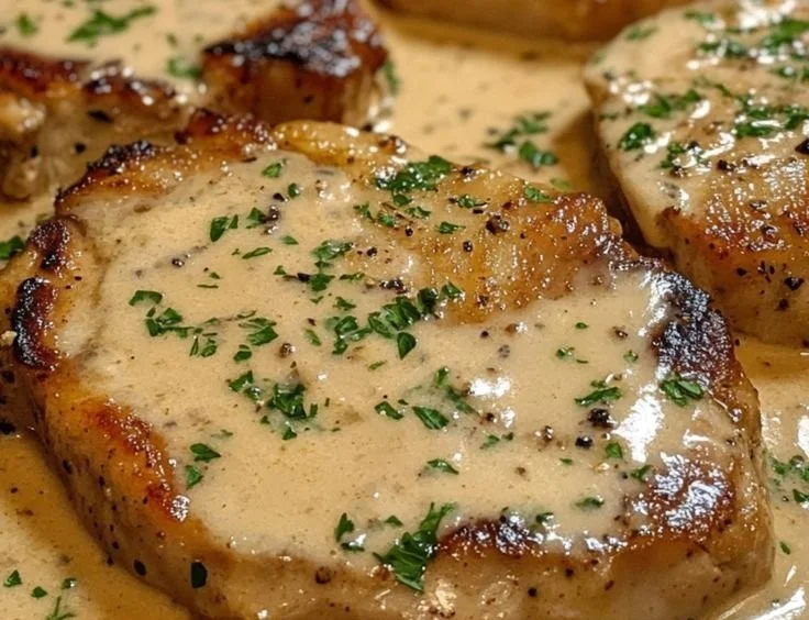 Garlic Parmesan Pork Chops served with a side of vegetables