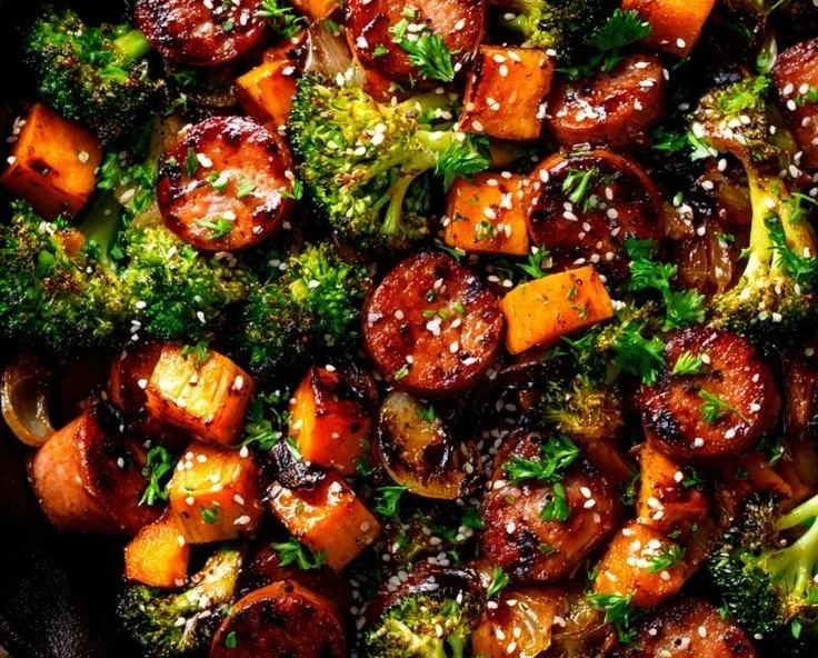 Honey Garlic Sausage and Sweet Potato Sheet Pan Dinner