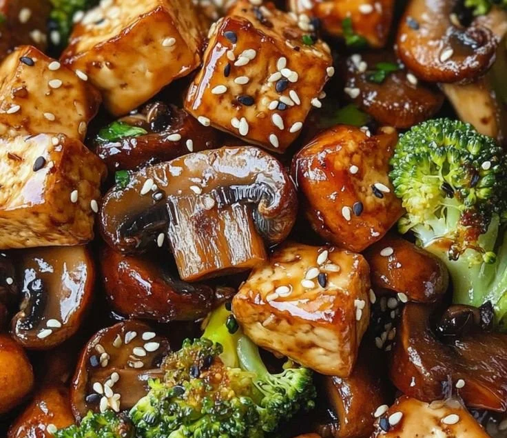 Delicious Mushroom Tofu Stir-Fry served in a bowl with vegetables