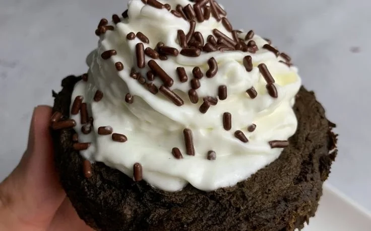 One-Minute 100-Calorie Protein Brownie topped with chocolate sprinkles