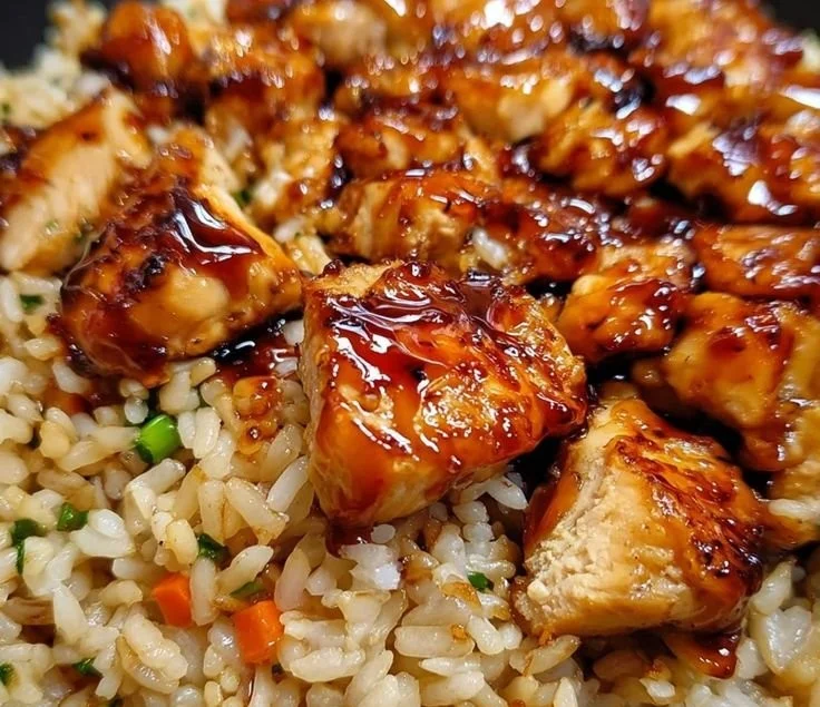 One-Pan Honey BBQ Chicken served with rice, a delicious and easy meal idea.