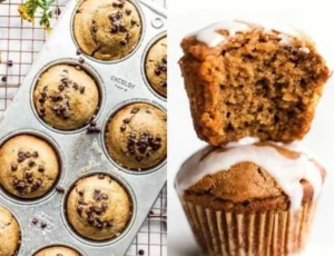 Fluffy protein muffins arranged on a plate, ideal for a healthy snack.