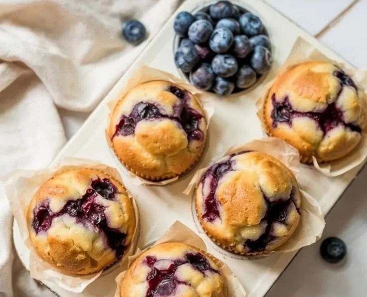 Protein-packed cottage cheese blueberry muffins on a plate