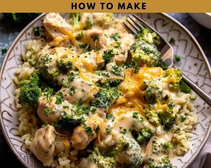 Slow cooker creamy broccoli cheddar chicken dish with fresh ingredients